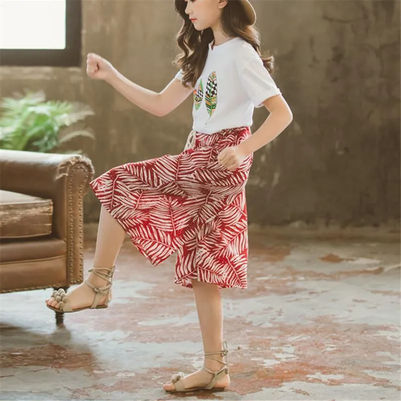 2-piece Plant Printed T-Shirt&Skirt for Girl