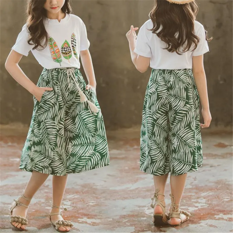 2-piece Plant Printed T-Shirt&Skirt for Girl