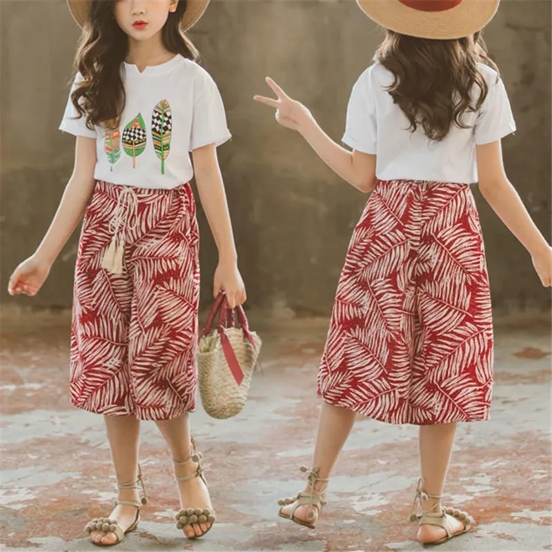 2-piece Plant Printed T-Shirt&Skirt for Girl