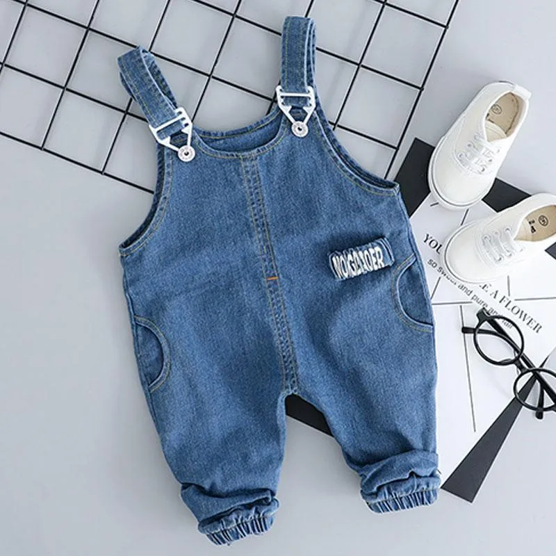 2-piece Solid Sweatshirt & Denim Dungarees for Toddler Boy Wholesale children's clothing