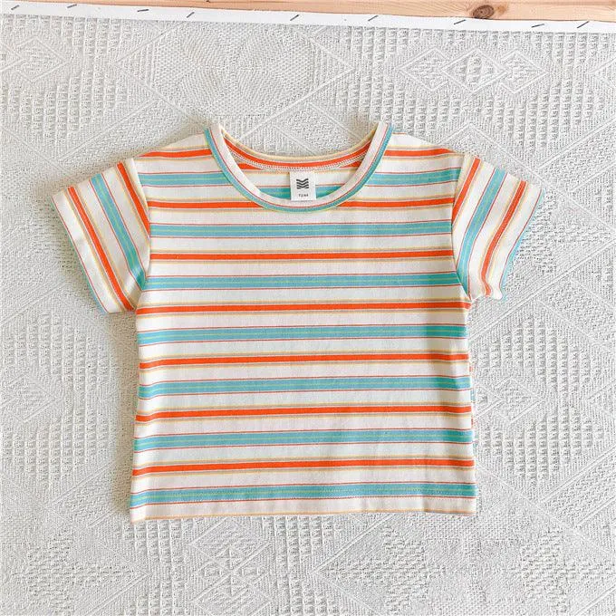 2 Pieces Set Baby Kid Unisex Striped T-Shirts And Cartoon Rompers