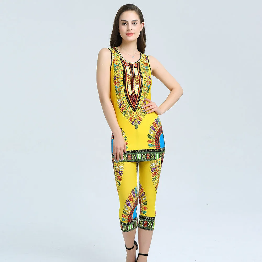 2Pcs Sets Sleeveless Traditional Dashiki