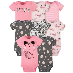 8-Pack Baby Girls Leopard Short Sleeve Onesies® Bodysuits