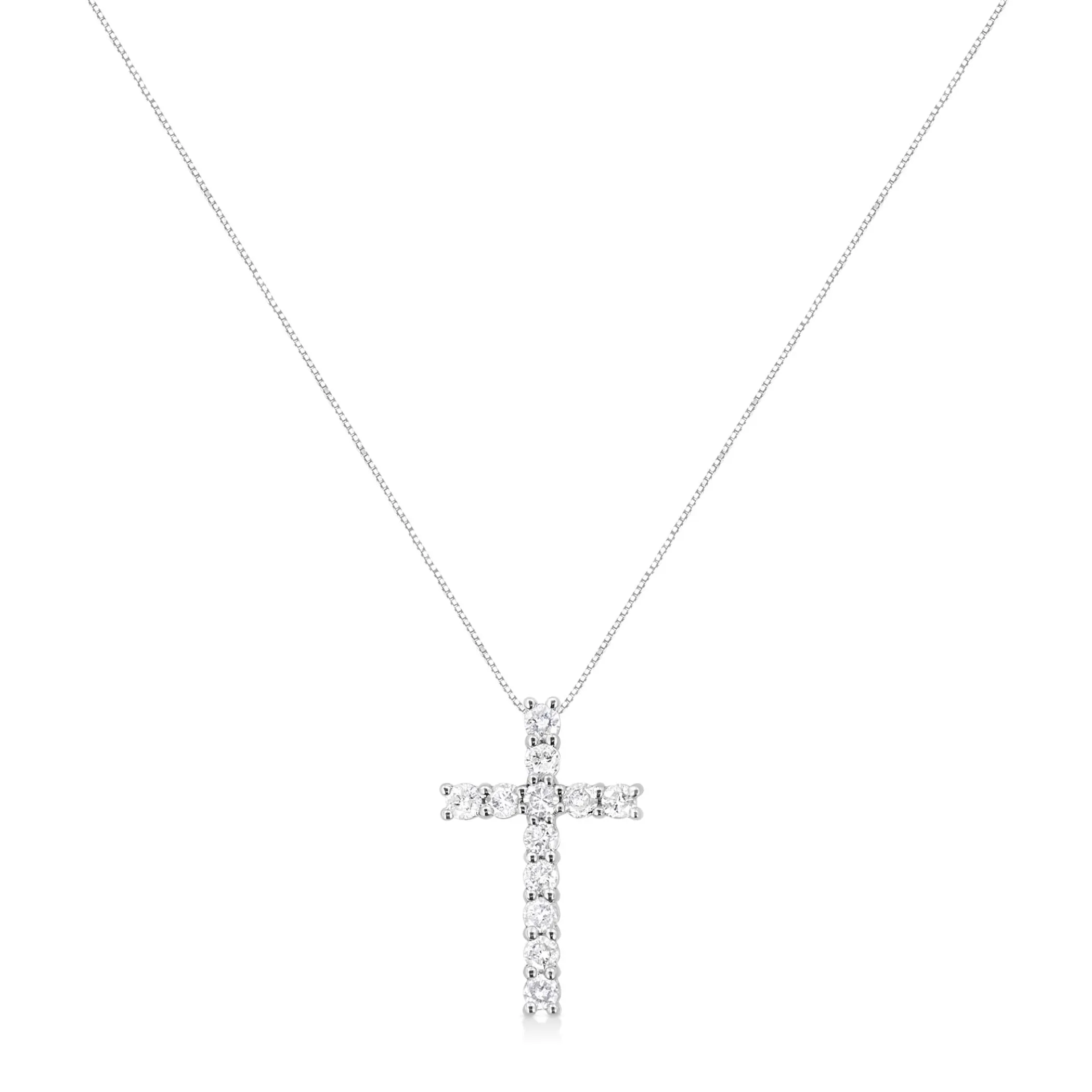 .925 Sterling Silver 1.00 cttw Traditional Diamond Cross 18" Pendant Necklace (J-K Color, I2-I3 Clarity)