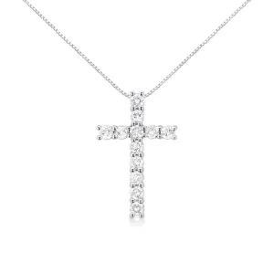 .925 Sterling Silver 1.00 cttw Traditional Diamond Cross 18" Pendant Necklace (J-K Color, I2-I3 Clarity)