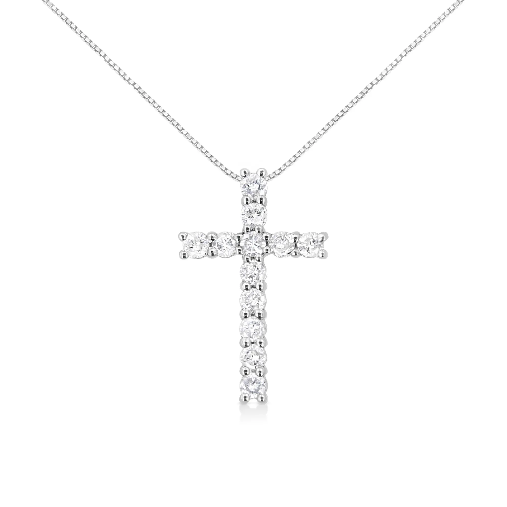 .925 Sterling Silver 1.00 cttw Traditional Diamond Cross 18" Pendant Necklace (J-K Color, I2-I3 Clarity)