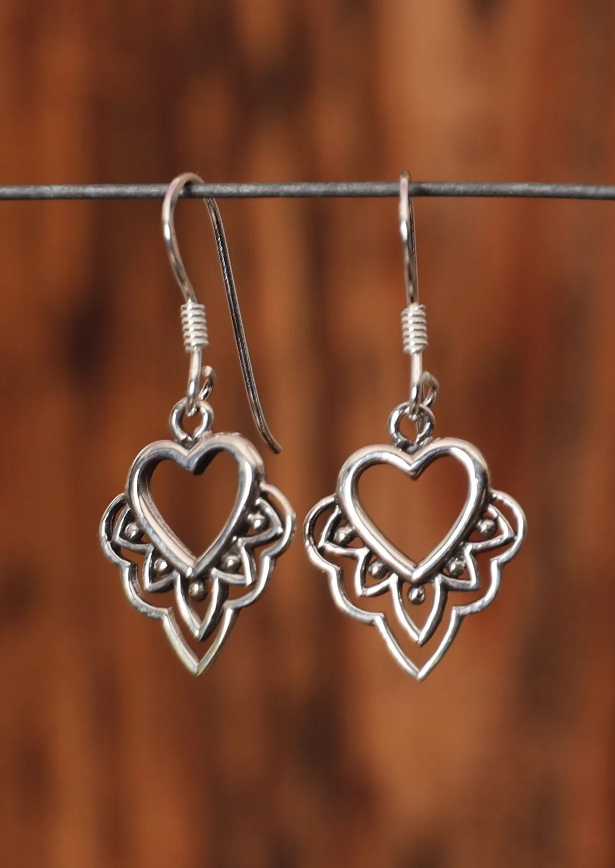 Adorned Heart Silver Dangle Earrings