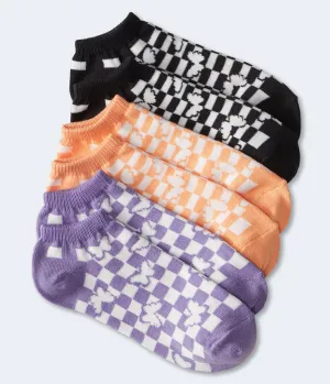 Aeropostale Womens' Checkered Butterfly Ankle Sock 3-Pack -  - Size One Size - Cotton - Teen Fashion & Clothing Purple