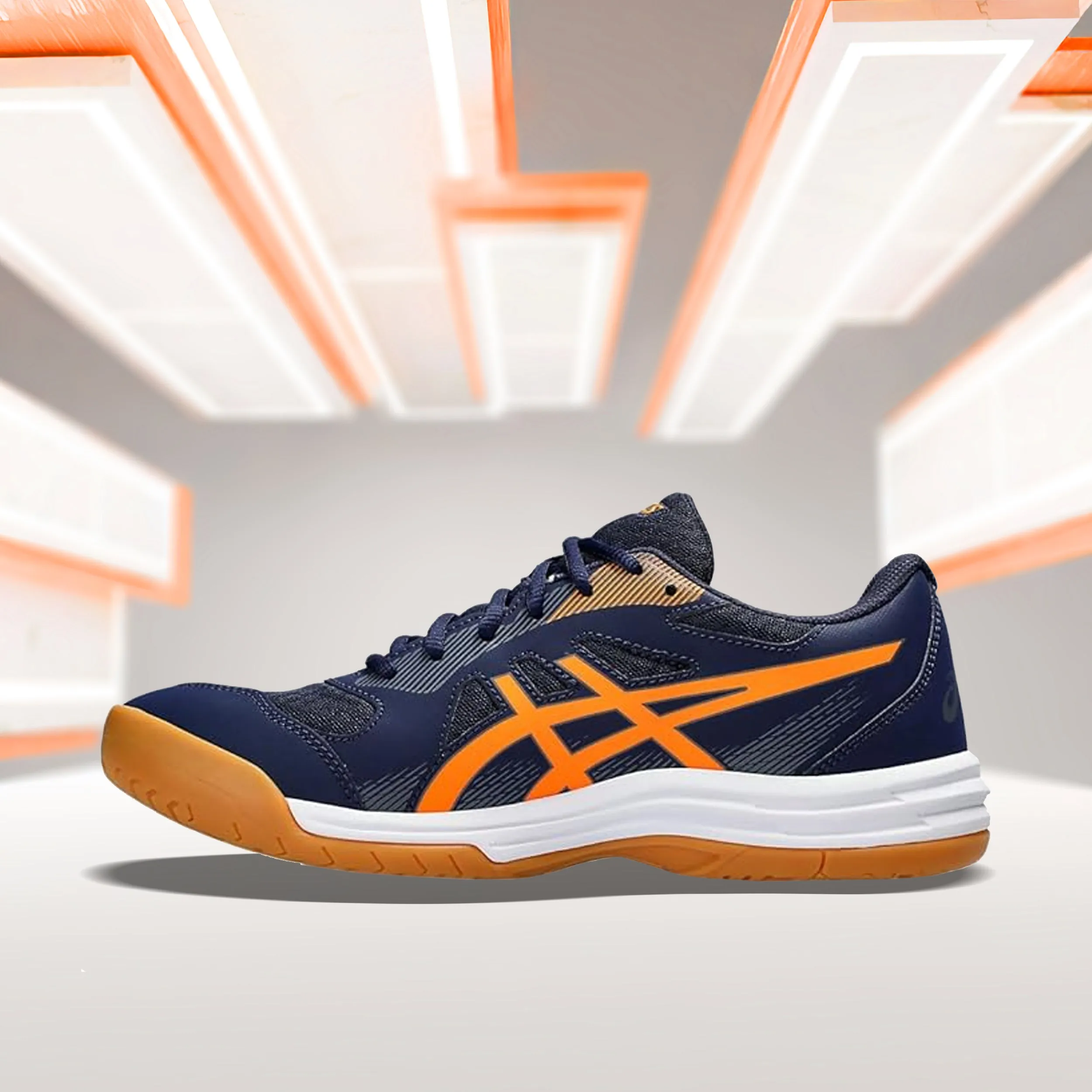 Asics Upcourt 5 (Peacoat/ Shocking Orange ) Badminton Shoes