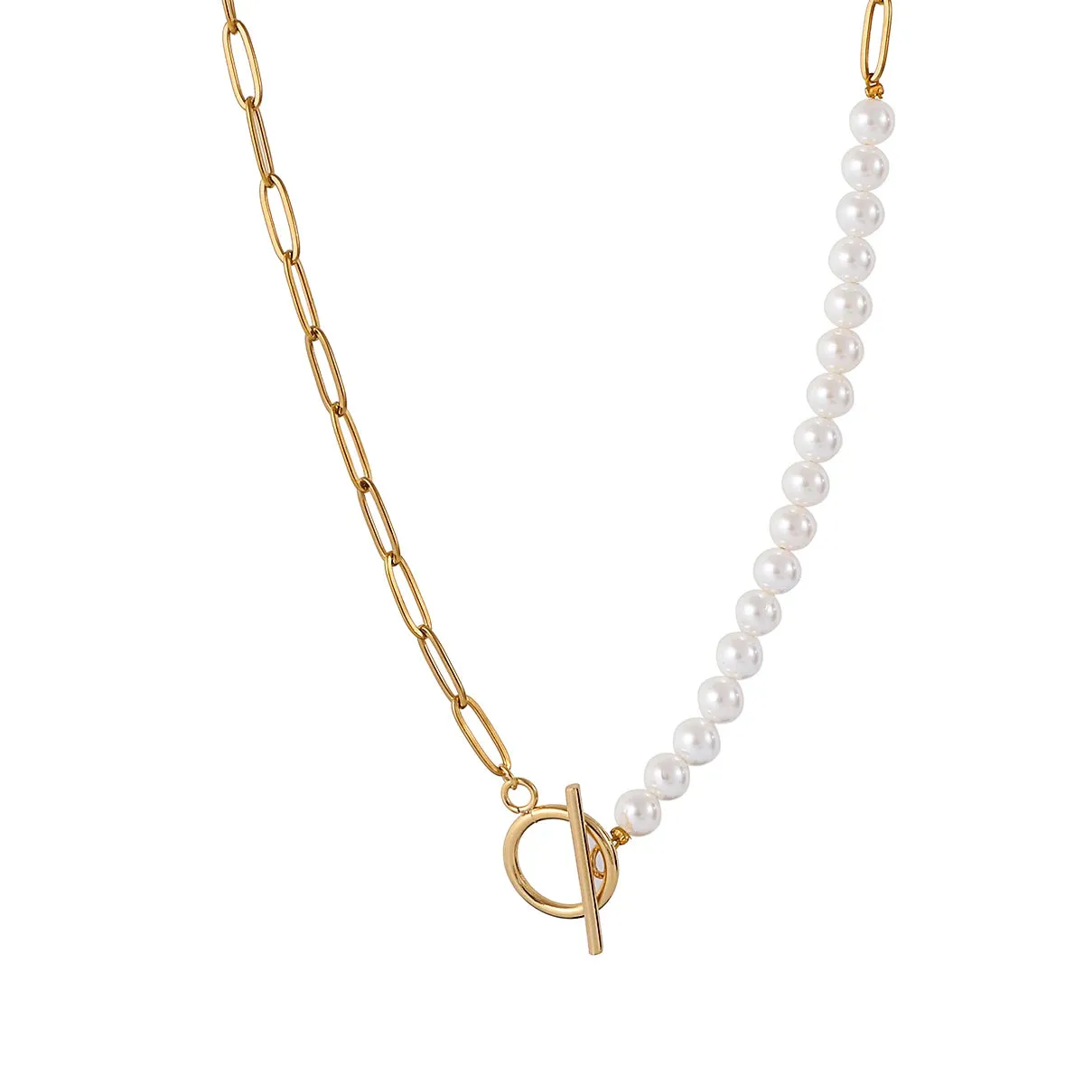 Asymmetric Pearl Chain Necklace