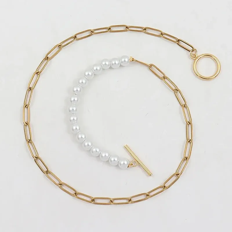 Asymmetric Pearl Chain Necklace