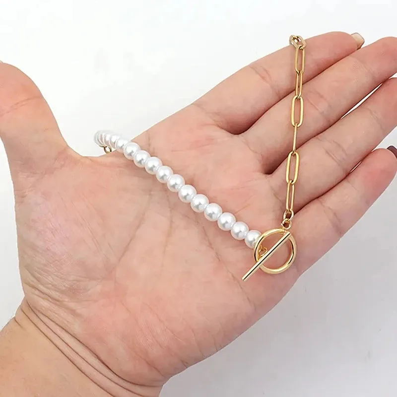 Asymmetric Pearl Chain Necklace