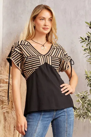 Babydoll knit top features v neckline  Black