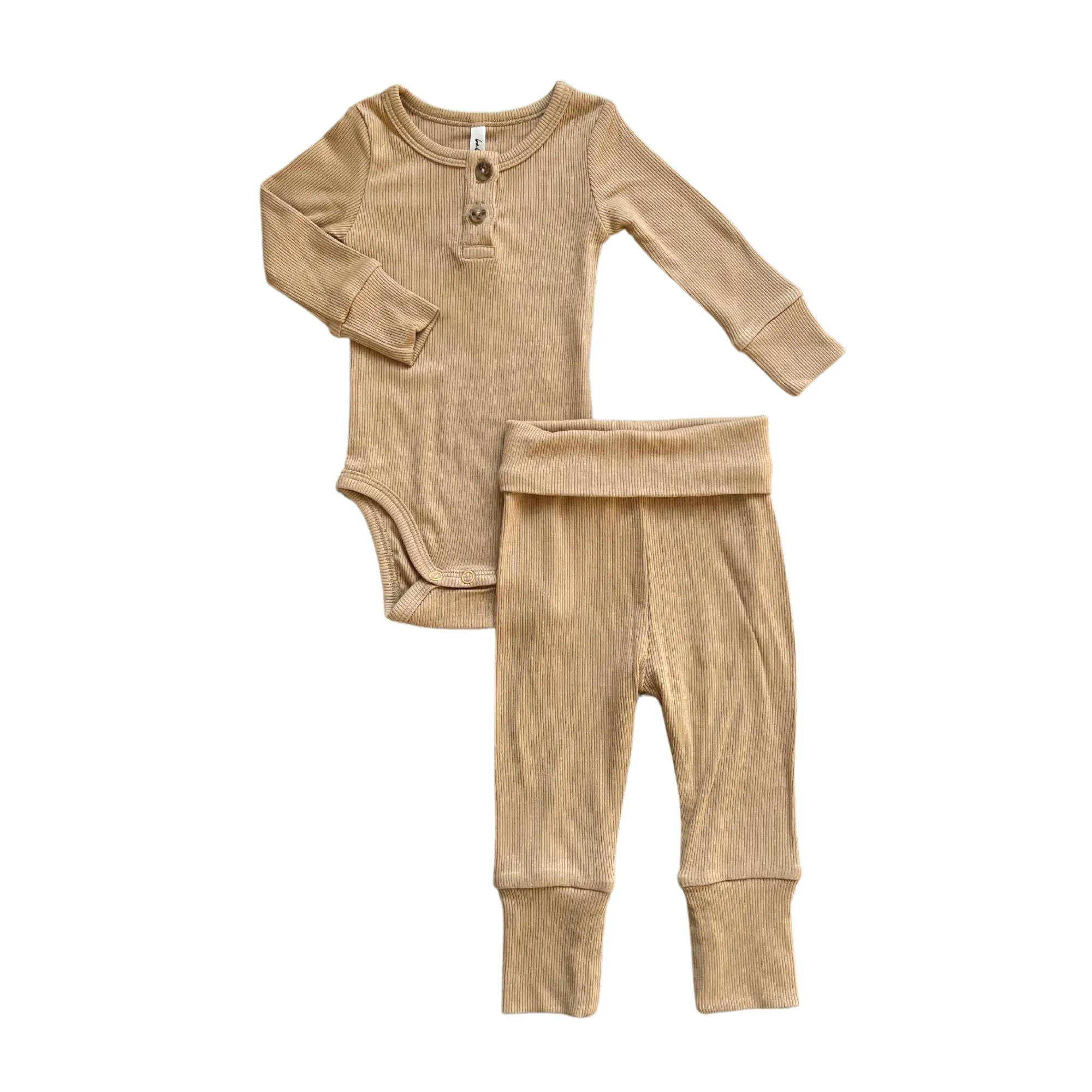 Babysprouts - Ribbed Henley Bodysuit Set - Antelope