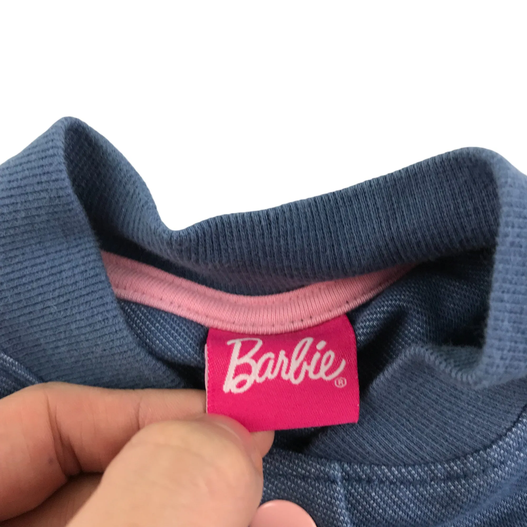 Barbie sweater 6-7 blue jersey style with clip buttons