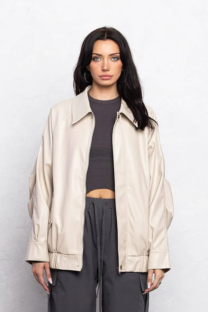 Beige Faux Leather Jacket