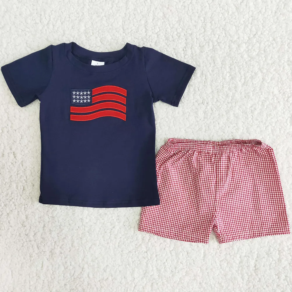 Boys Boutique Clothing National Flag Embroidery Toddler Baby Boys July 4th Clothing Kids Outfits A12-23