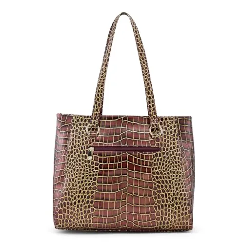 Caprese Miranda Tote Bag, Large- Burgundy | Stylish Handbag for Women | Spacious, Versatile Office & Daily Essentials Tote | Top Zip Closure