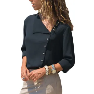 Chiffon Long Sleeve Skew Collar Solid Office Women Blouses And Tops