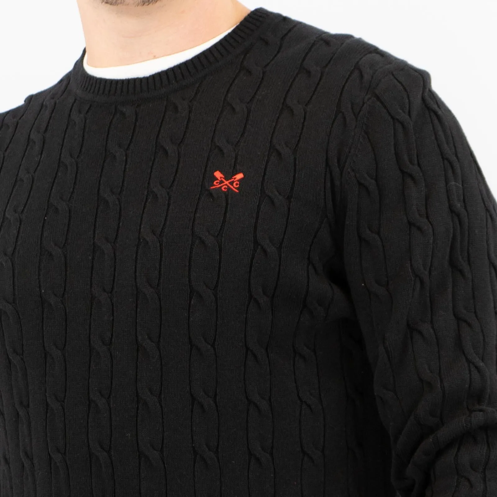 Crew Clothing Mens Oarsmen Cable Knit Jumper Black