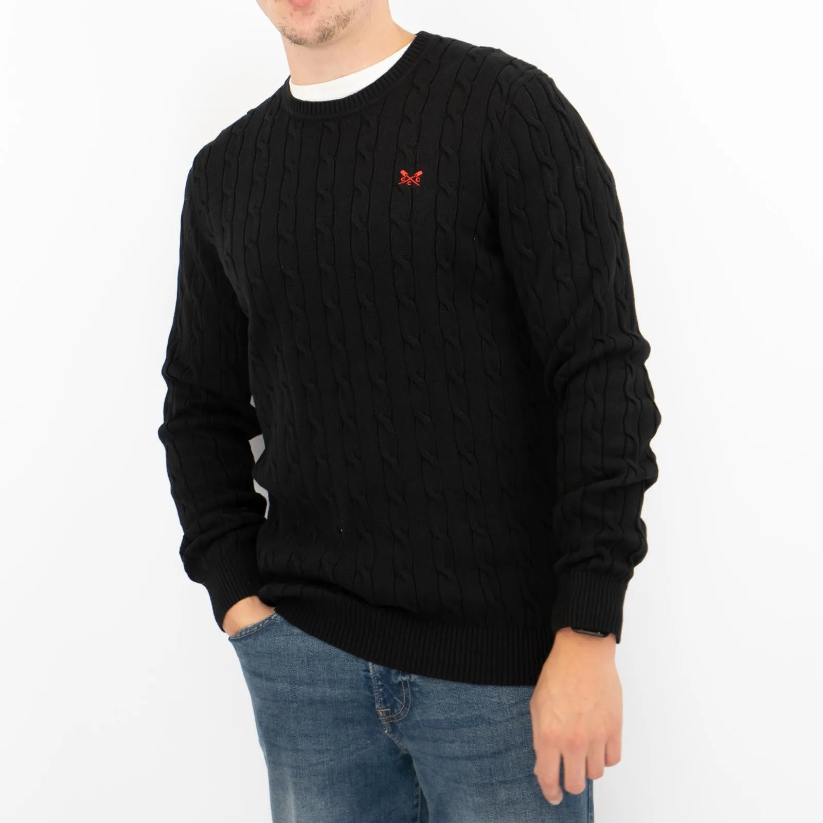 Crew Clothing Mens Oarsmen Cable Knit Jumper Black