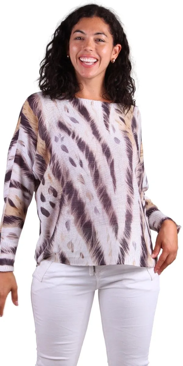 Daria Batwing Sweater with Arctic Tiger Print