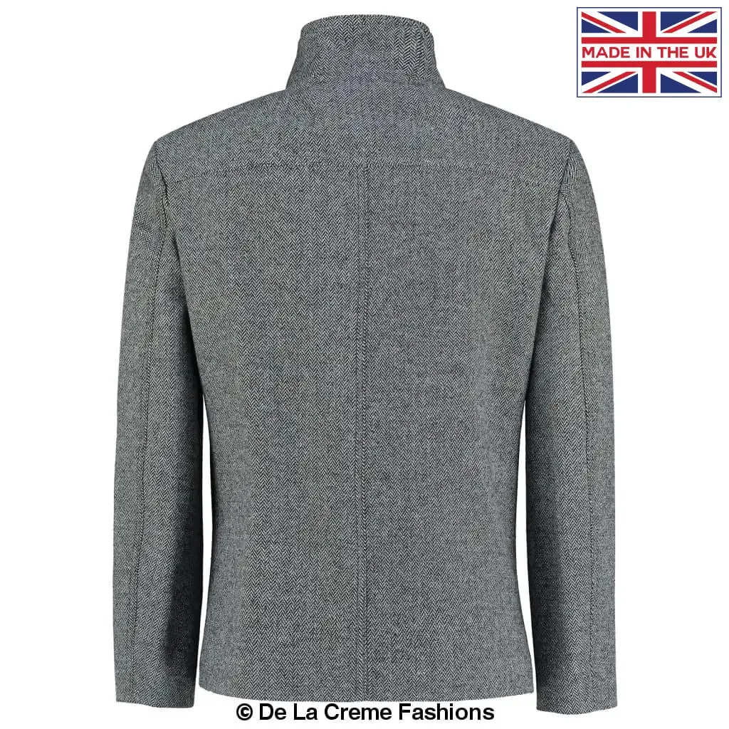 De La Creme MAN - Herringbone Tweed Blend Short Reefer Coat