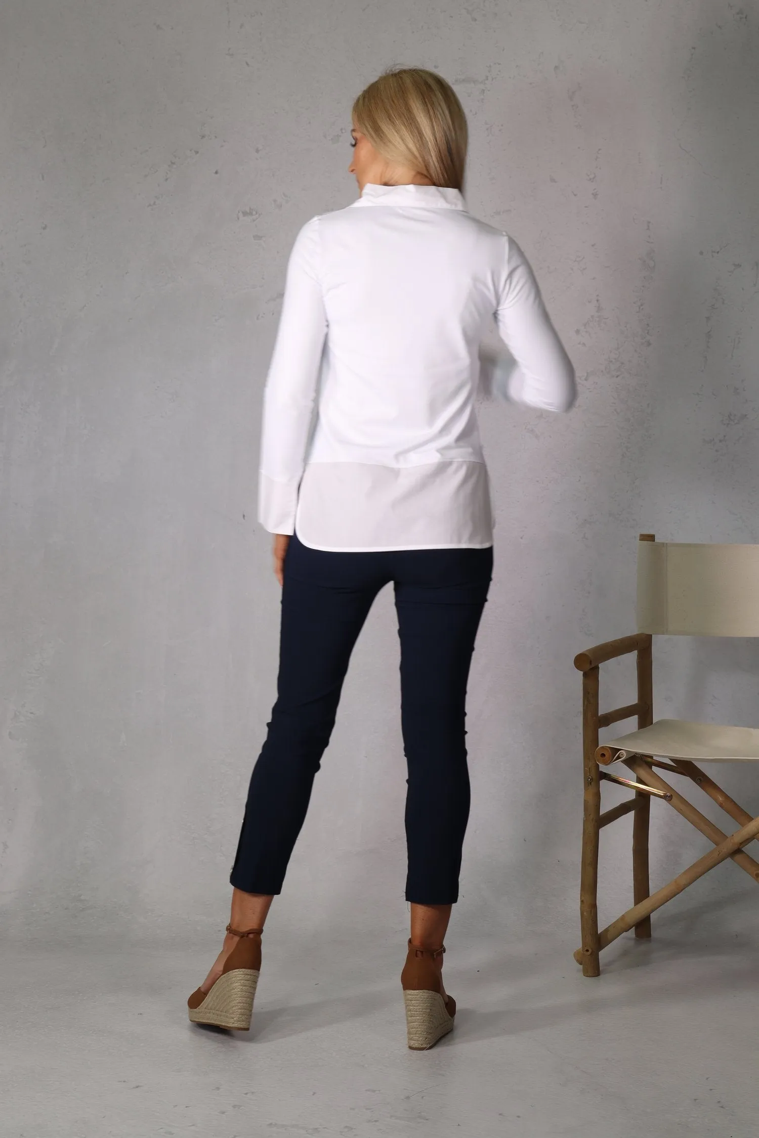 D.E.C.K By Decollage Peggy Stretchy Plain White Layering Shirt