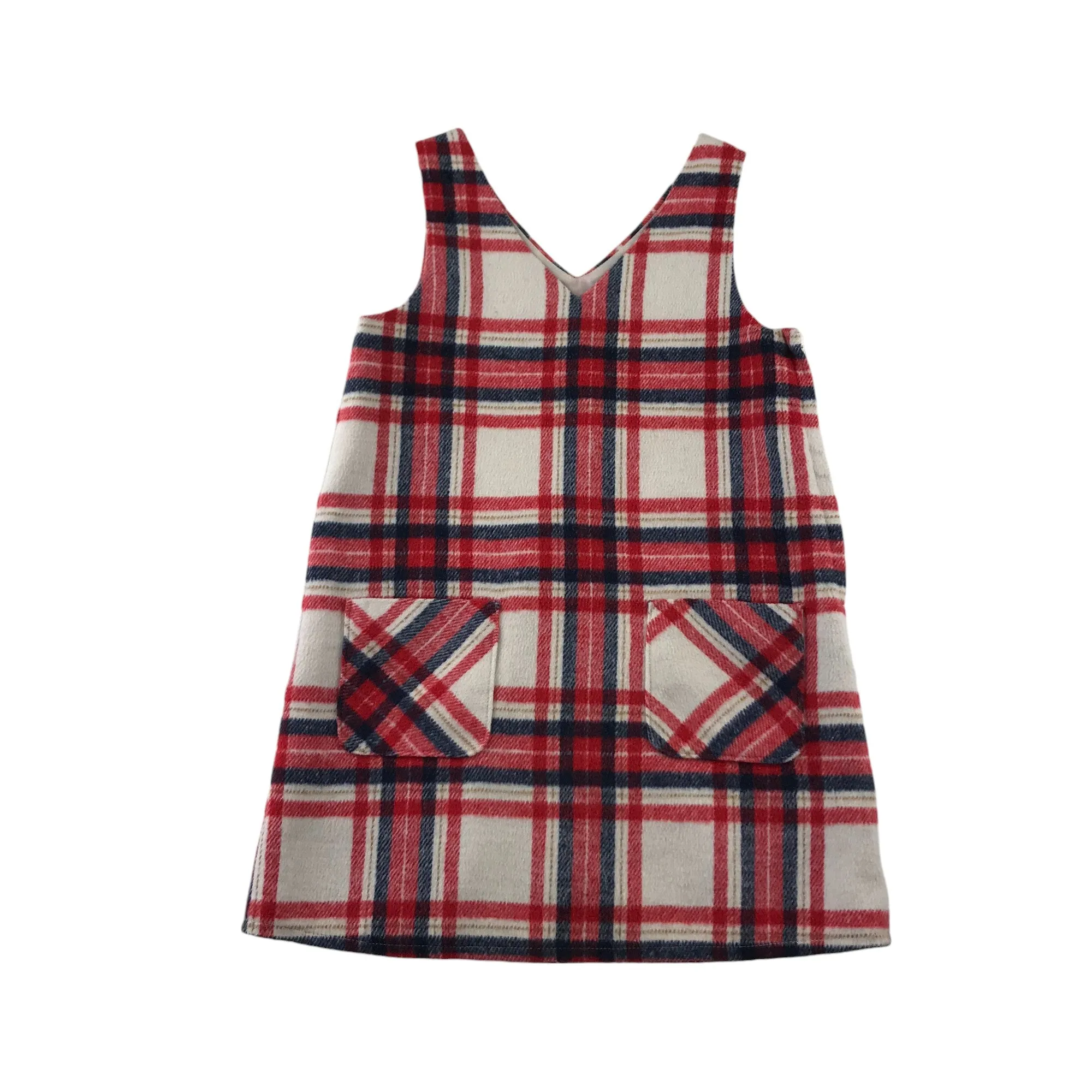 F&F dress 5-6 years red white navy checked pinafore