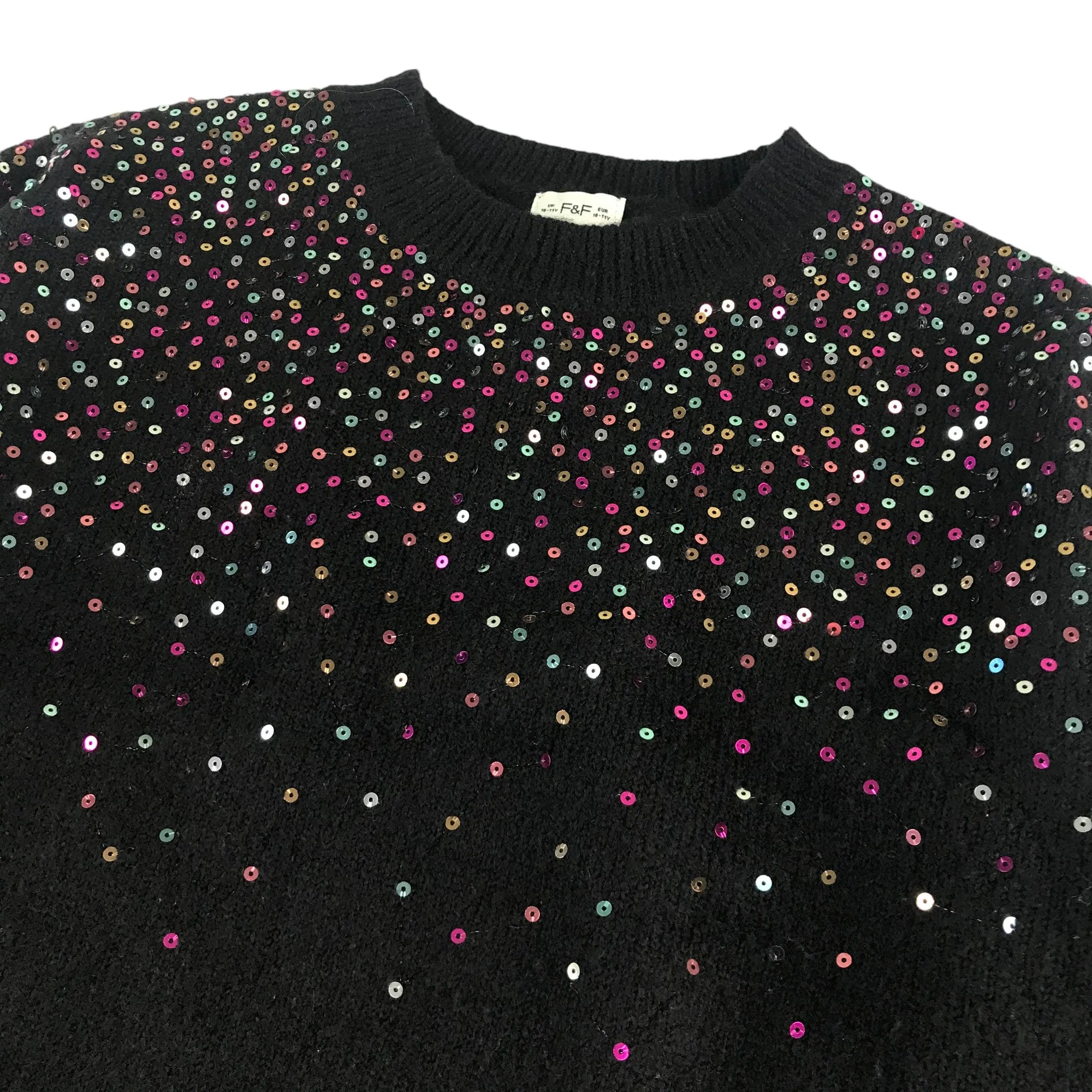 F&F jumper 10-11 years black cropped sparkly sequins