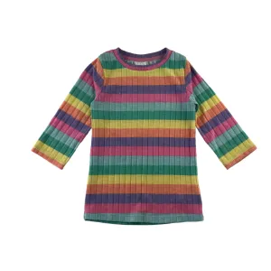 F&F t-shirt 8-9 years multicolour stripy 3/4 sleeve stretchy