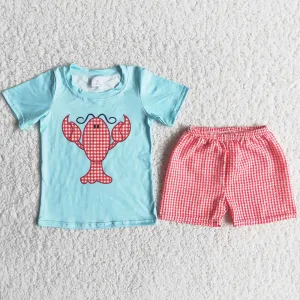 Fashion Toddler Baby Boy Clothes Set Summer Lobster Boys Boutique Clothing Wholesale Kids Clothing A8-3