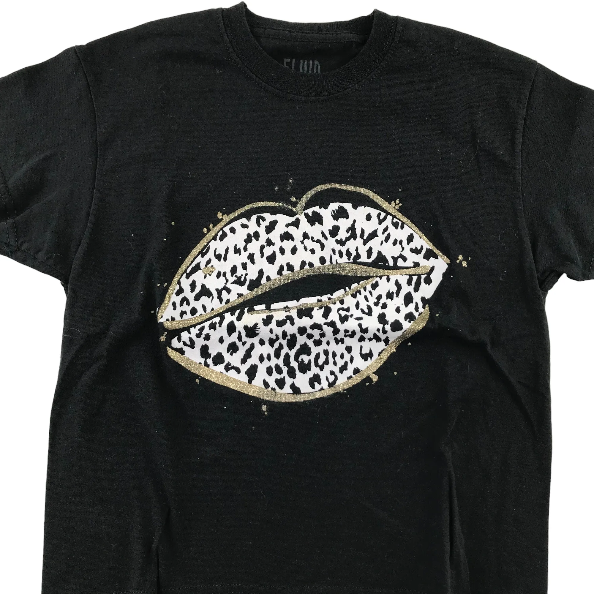 Fluid t-shirt 5-6 years black glittery lips print cotton