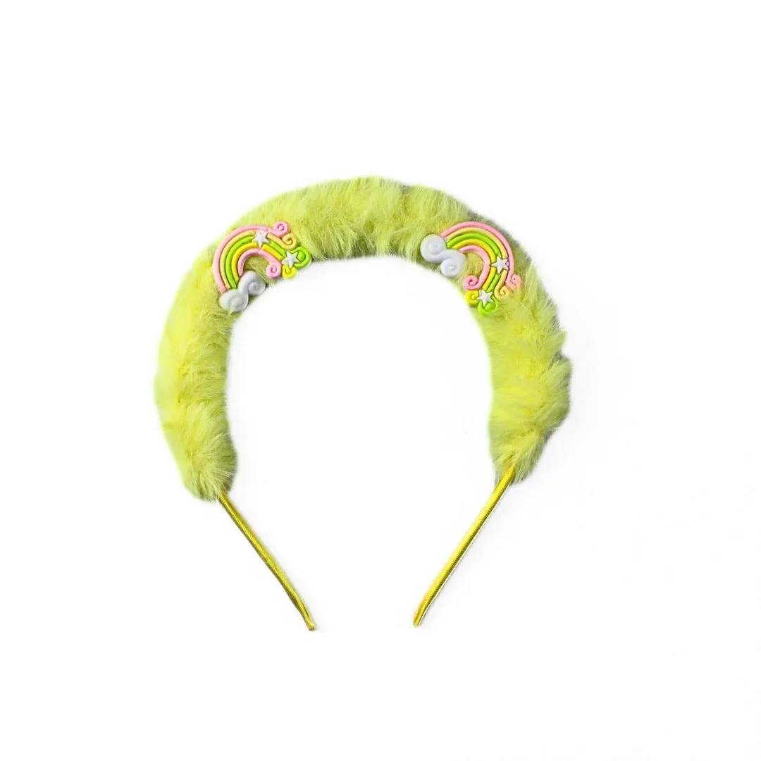 Girls yellow fur rainbow hair band