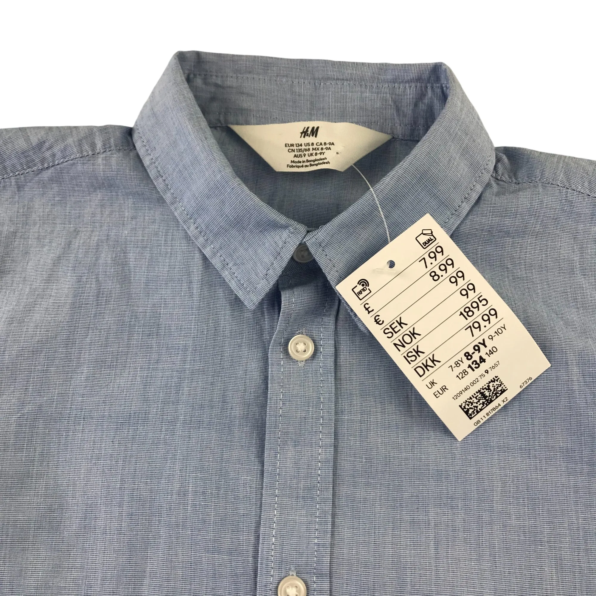 H&M shirt 8-9 years light blue plain button up cotton