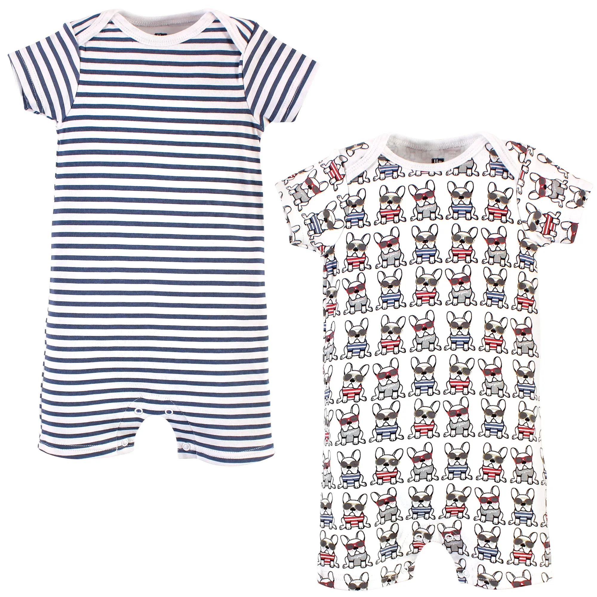 Hudson Baby Cotton Rompers, French Dog 2-Pack