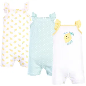 Hudson Baby Cotton Rompers, Mint Lemon