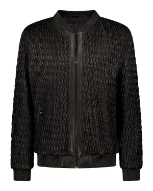 Icon Ruched Leather Bomber - Black