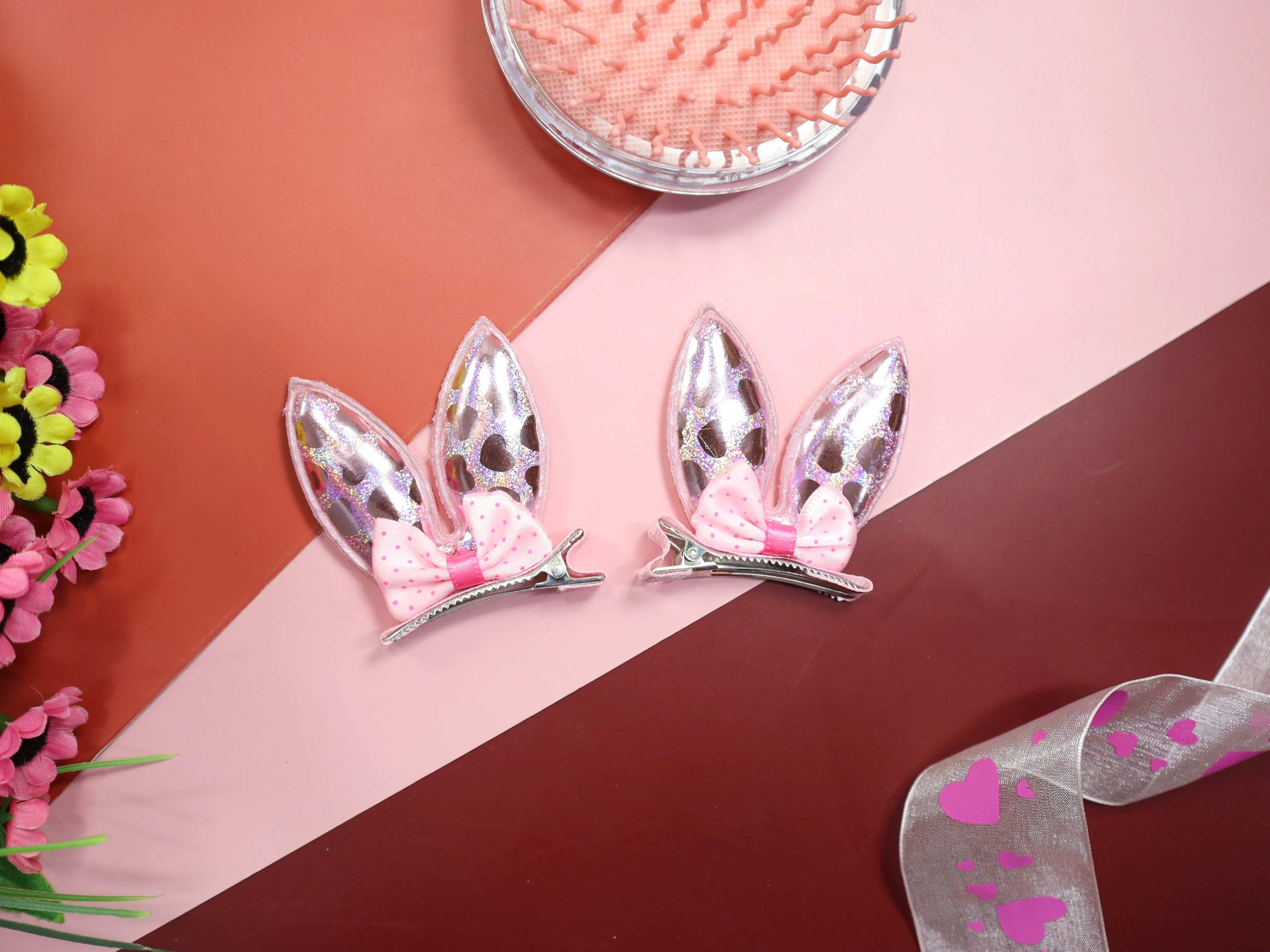 Kamule Party Theme Hair Clip and Rubber Band Set of 5-  Pink