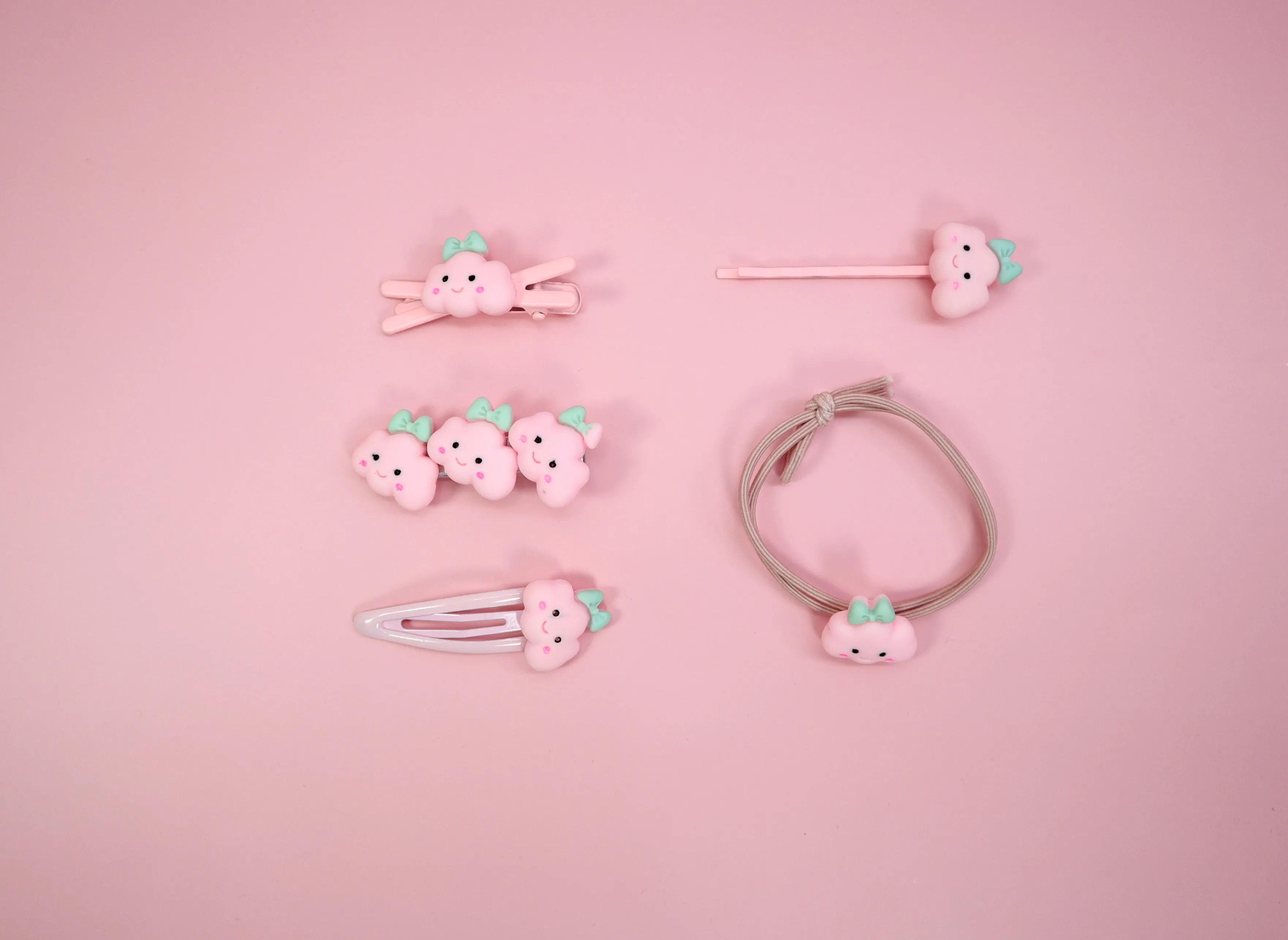 Kamule Polymer clay Character Hair Accessories set of 5- Pink