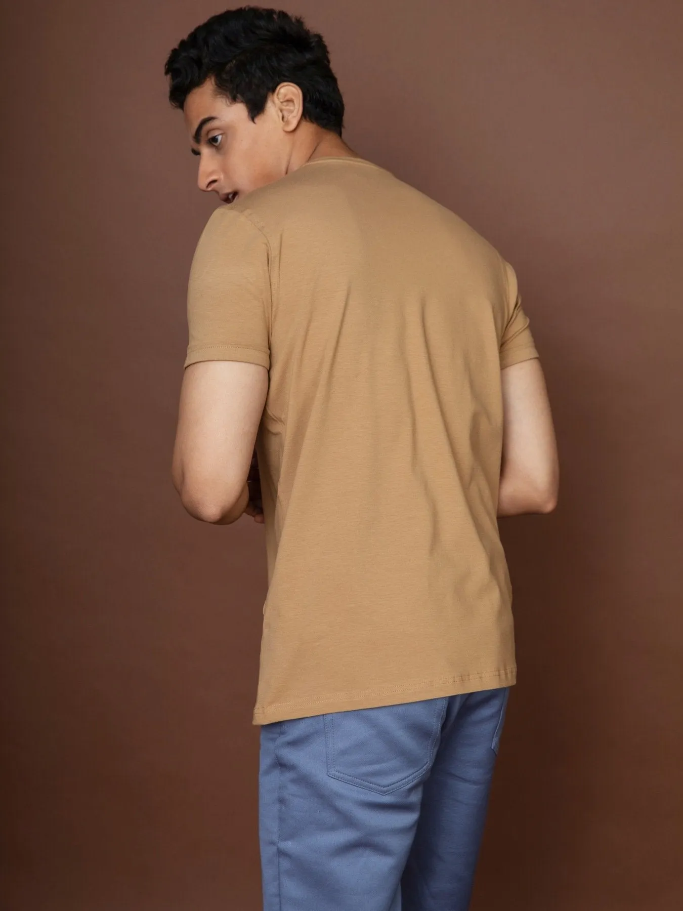 Khaki All Day Single Jersey Crew Neck Men's T-Shirt