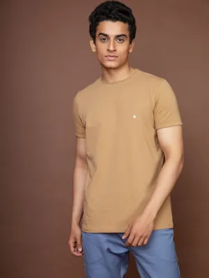 Khaki All Day Single Jersey Crew Neck Men's T-Shirt