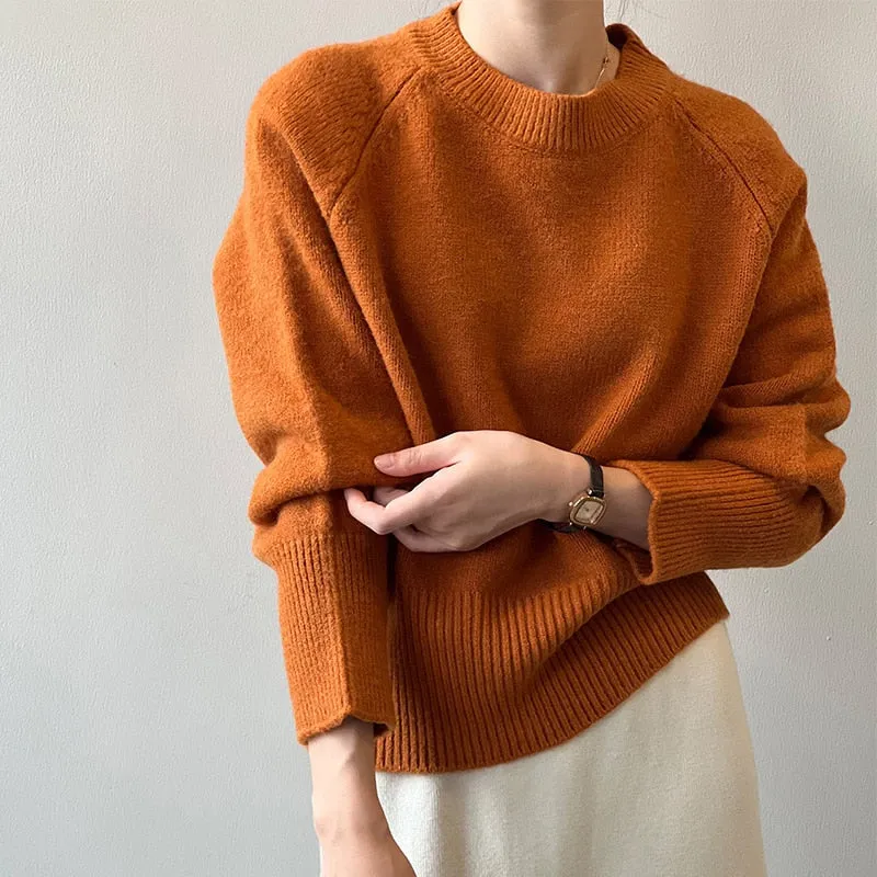 [Korean Style] 8 Color Versatile Soft Felt Round Neck Sweater