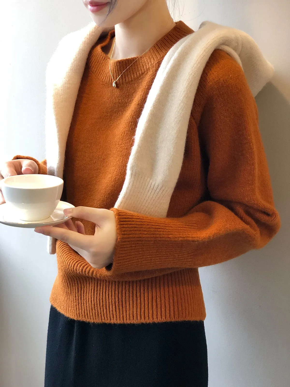 [Korean Style] 8 Color Versatile Soft Felt Round Neck Sweater