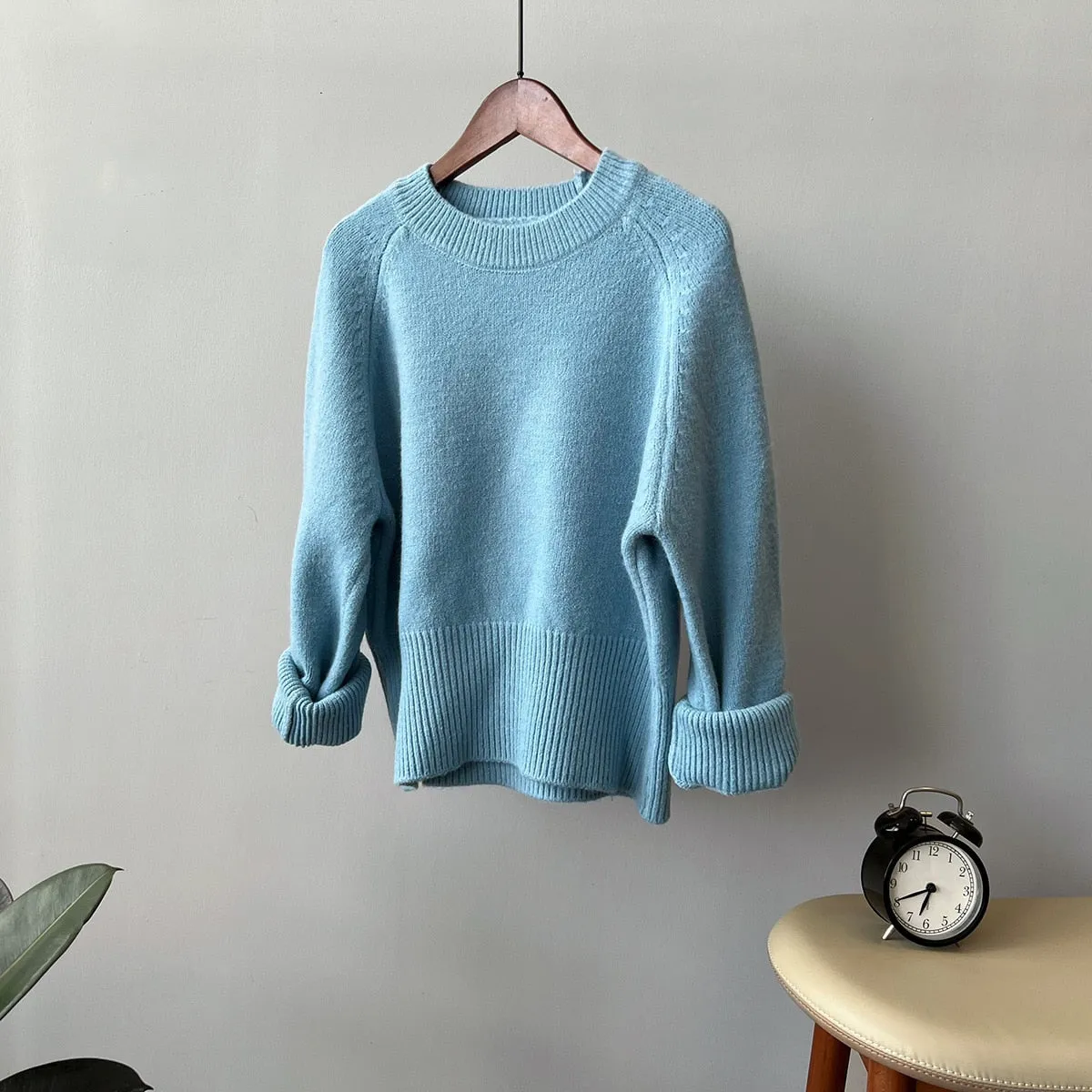 [Korean Style] 8 Color Versatile Soft Felt Round Neck Sweater