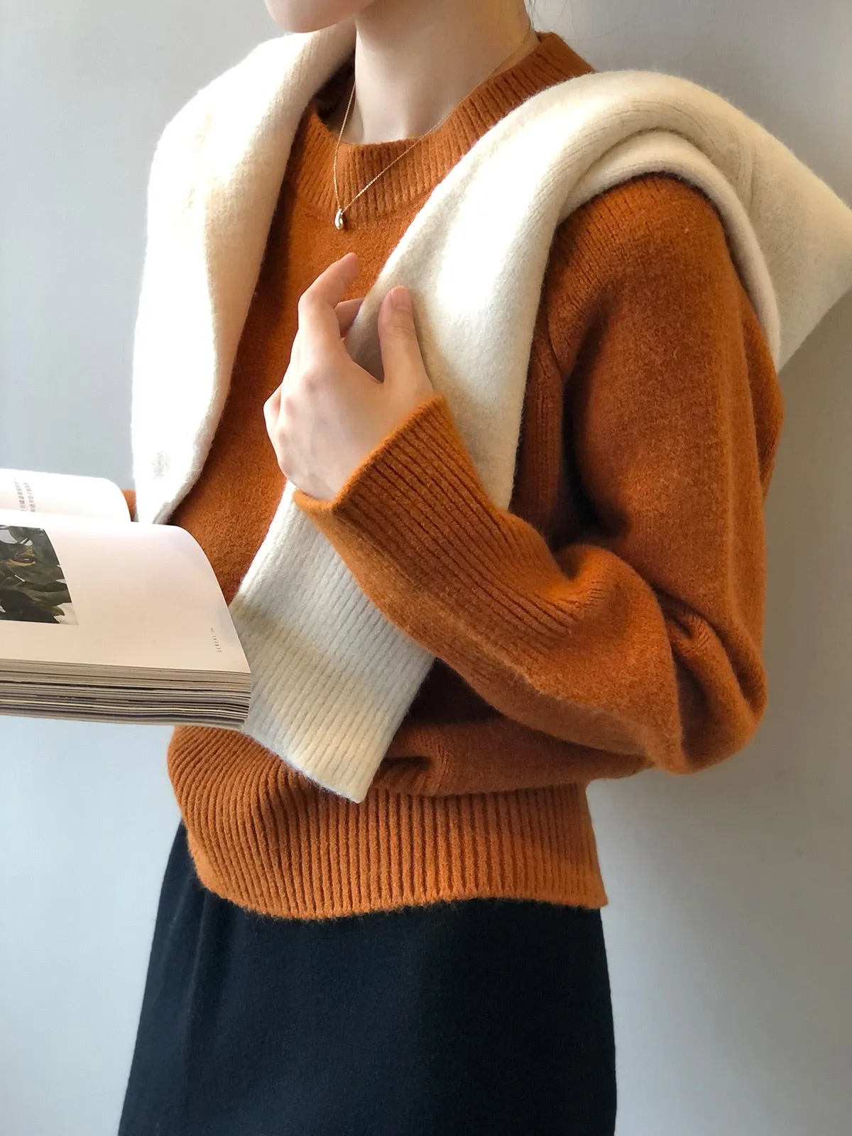 [Korean Style] 8 Color Versatile Soft Felt Round Neck Sweater