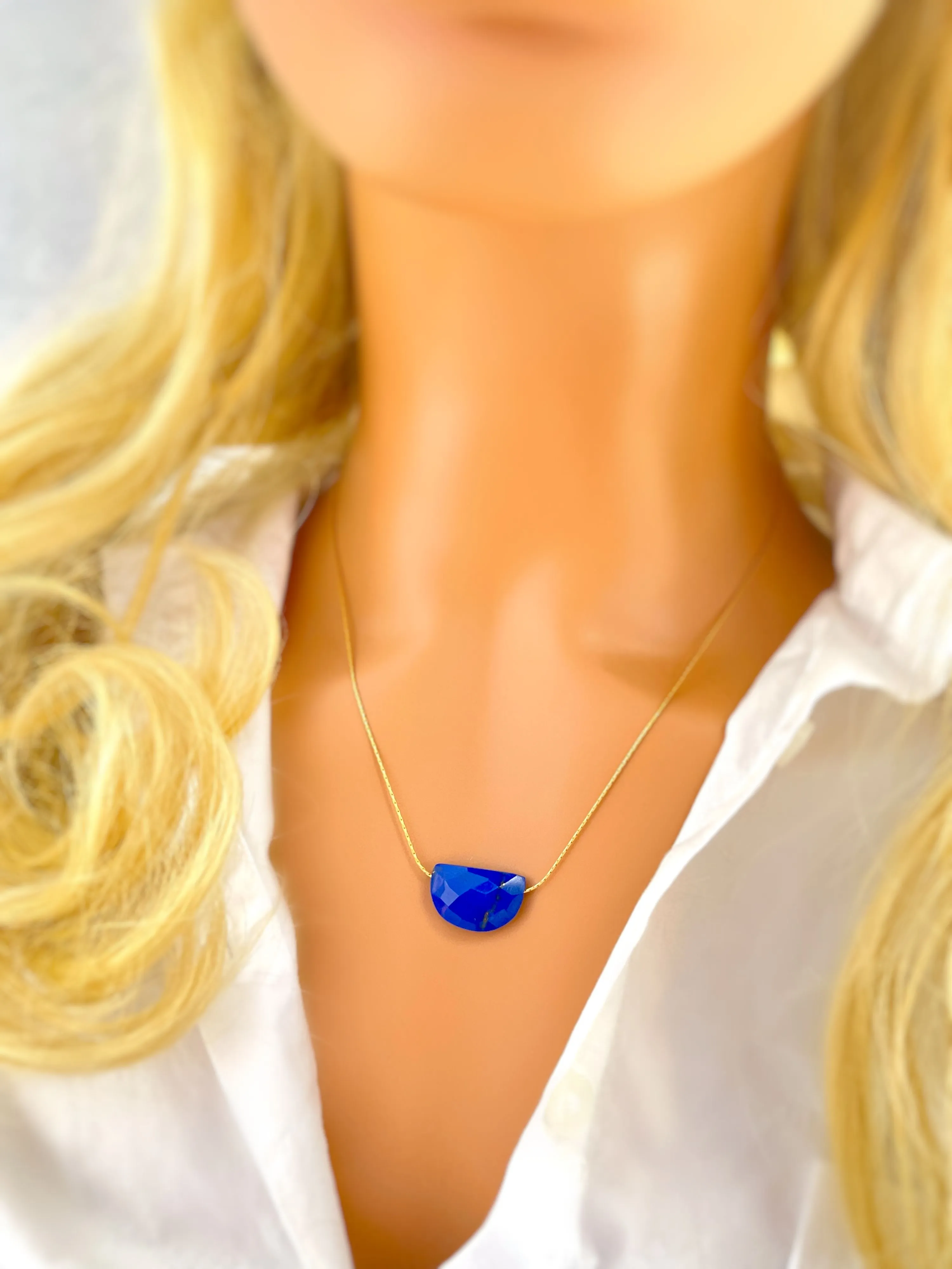 Lapis Necklace Elegant Gemstone Solitaire Necklace