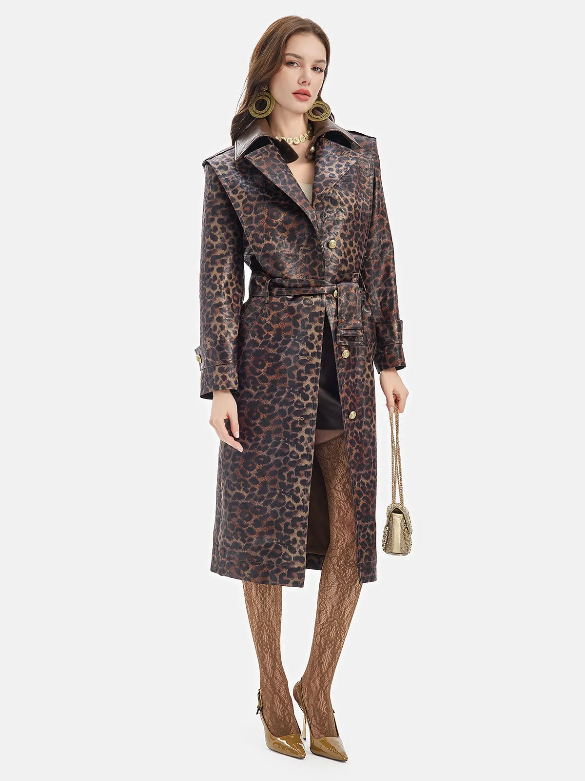 Leopard Print Detachable Collar Coat