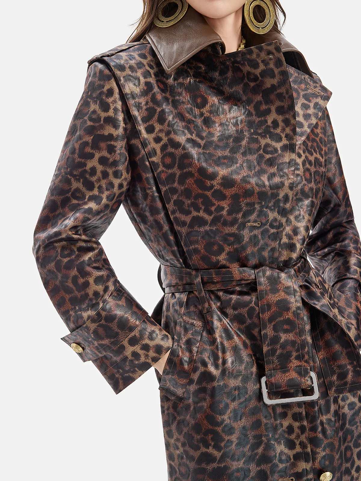 Leopard Print Detachable Collar Coat