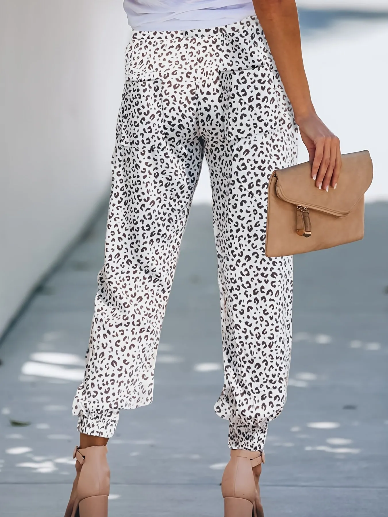 Leopard Print Drawstring High Waist Stretchy Casual Every Day Pants